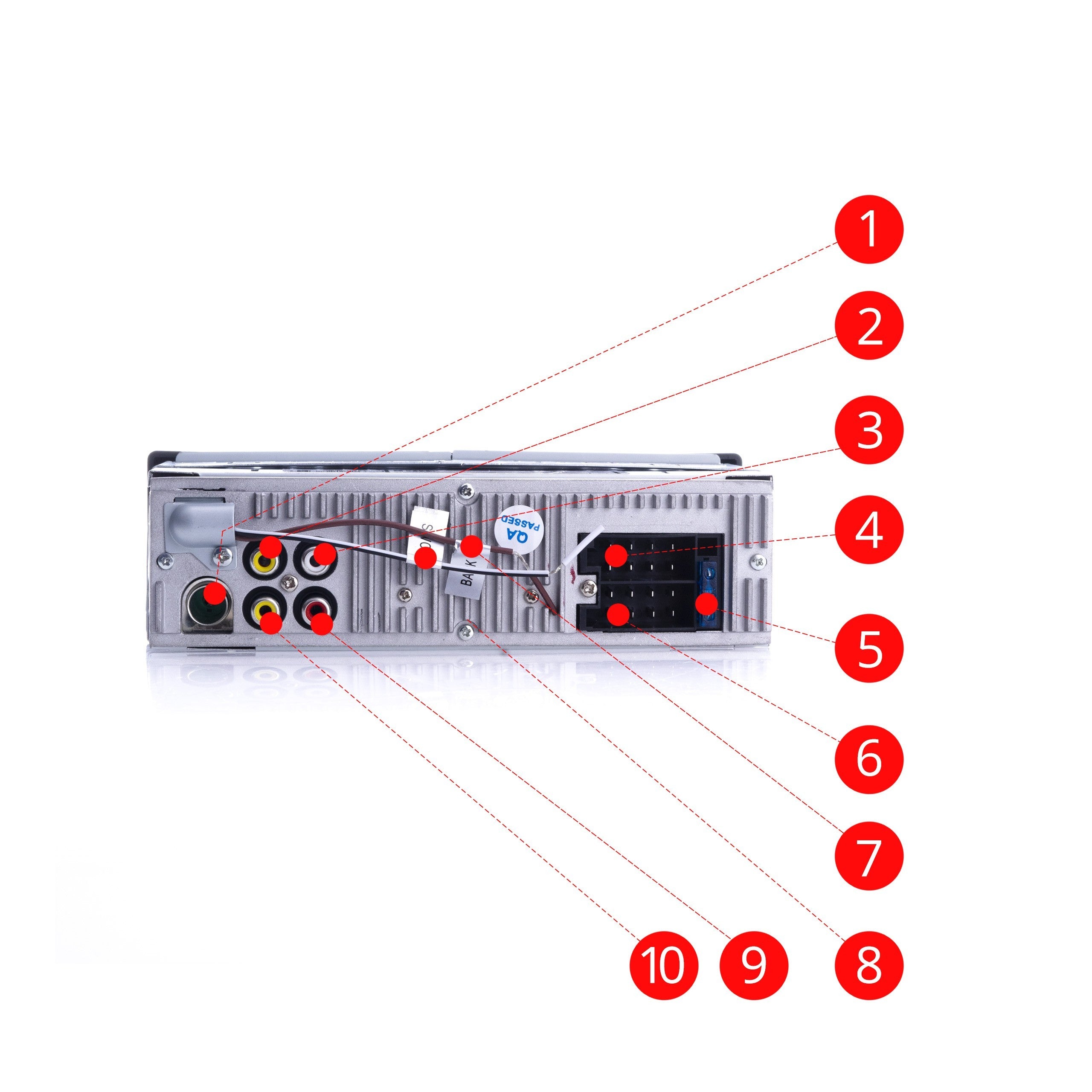 1-DIN-bilstereo – Svart – 9V - 16V – 188 mm – 58 × 104 mm