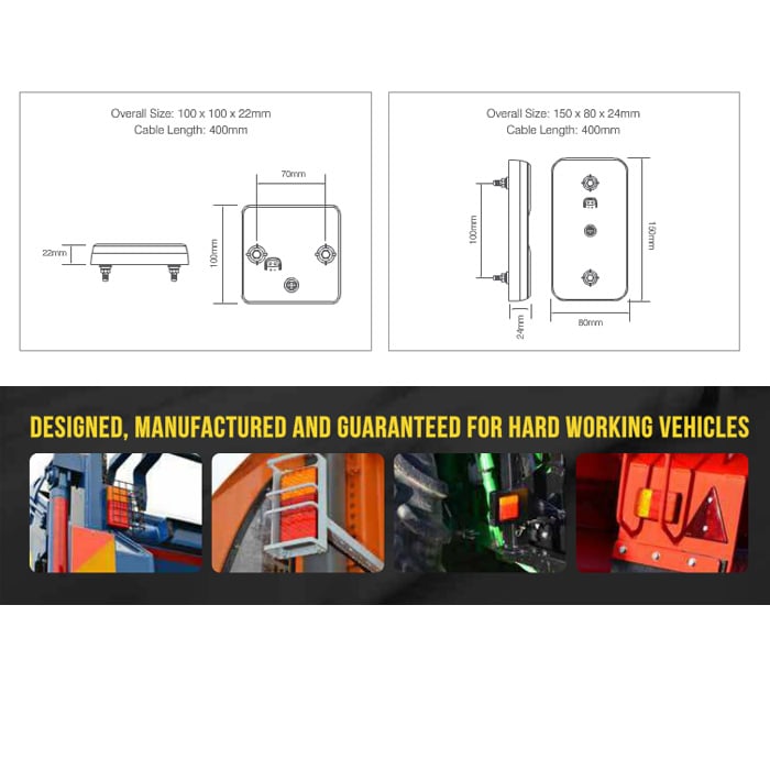 Baklampa 150ARME 12/24V – produktvy från sidan | LEA