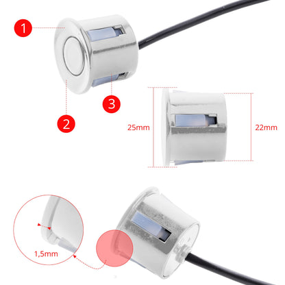 Parkeringssensor med display – Silver – ultraljudssensor – 4 sensorer – 4x 2,5 m