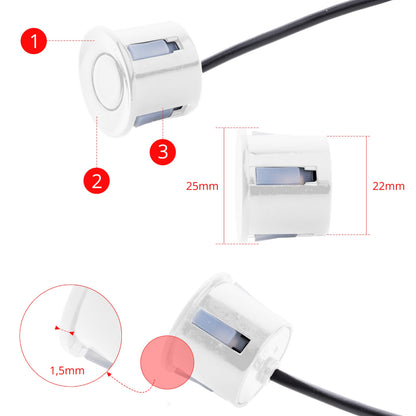Parkeringssensor med display – Vit – ultraljudssensor – 4 sensorer – 4x 2,5 m