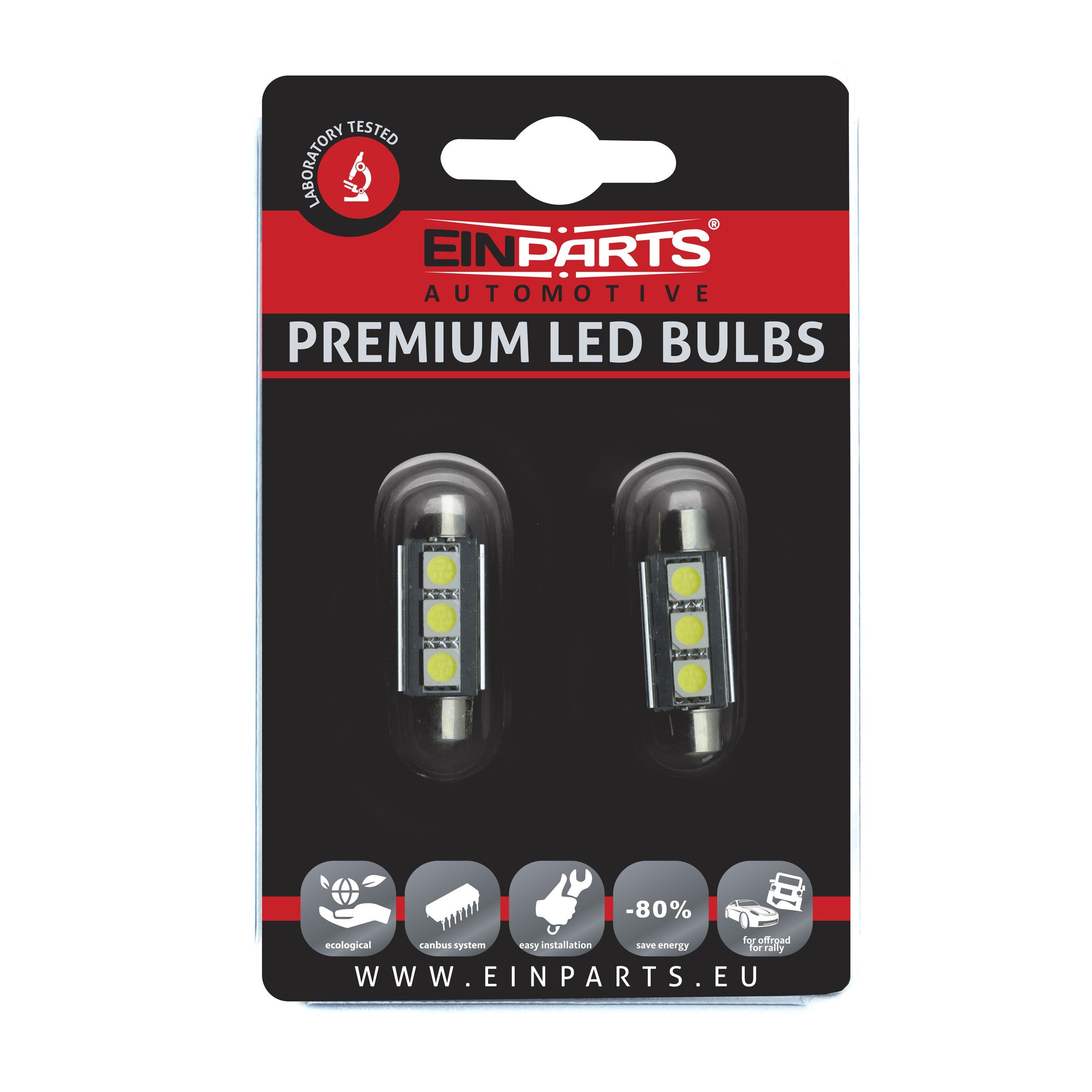 LED-lampa för bil – C5W – SV8.5–8 – 6000K – 3 LED – SMD 5050 – 2-pack