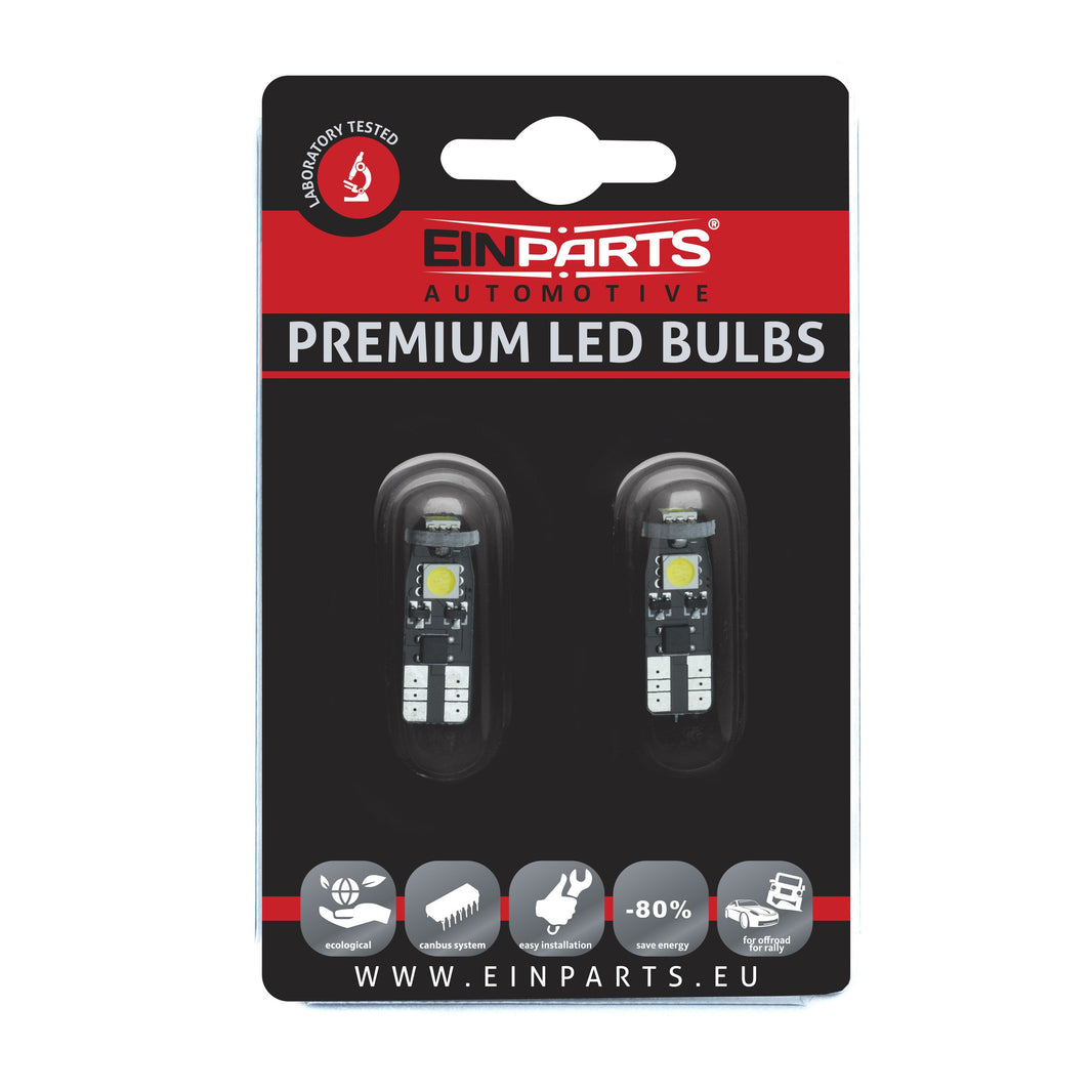 LED-lampa för bil – W5W – W2,1x9,5d – 6000K – 3 LED – SMD 5050 – 2-pack