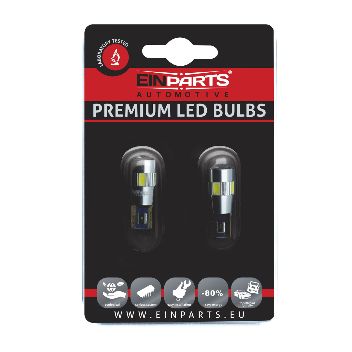 LED-lampa för bil – W5W – W2,1x9,5d – 6000K – 6 LED – SMD 5630 – 2-pack