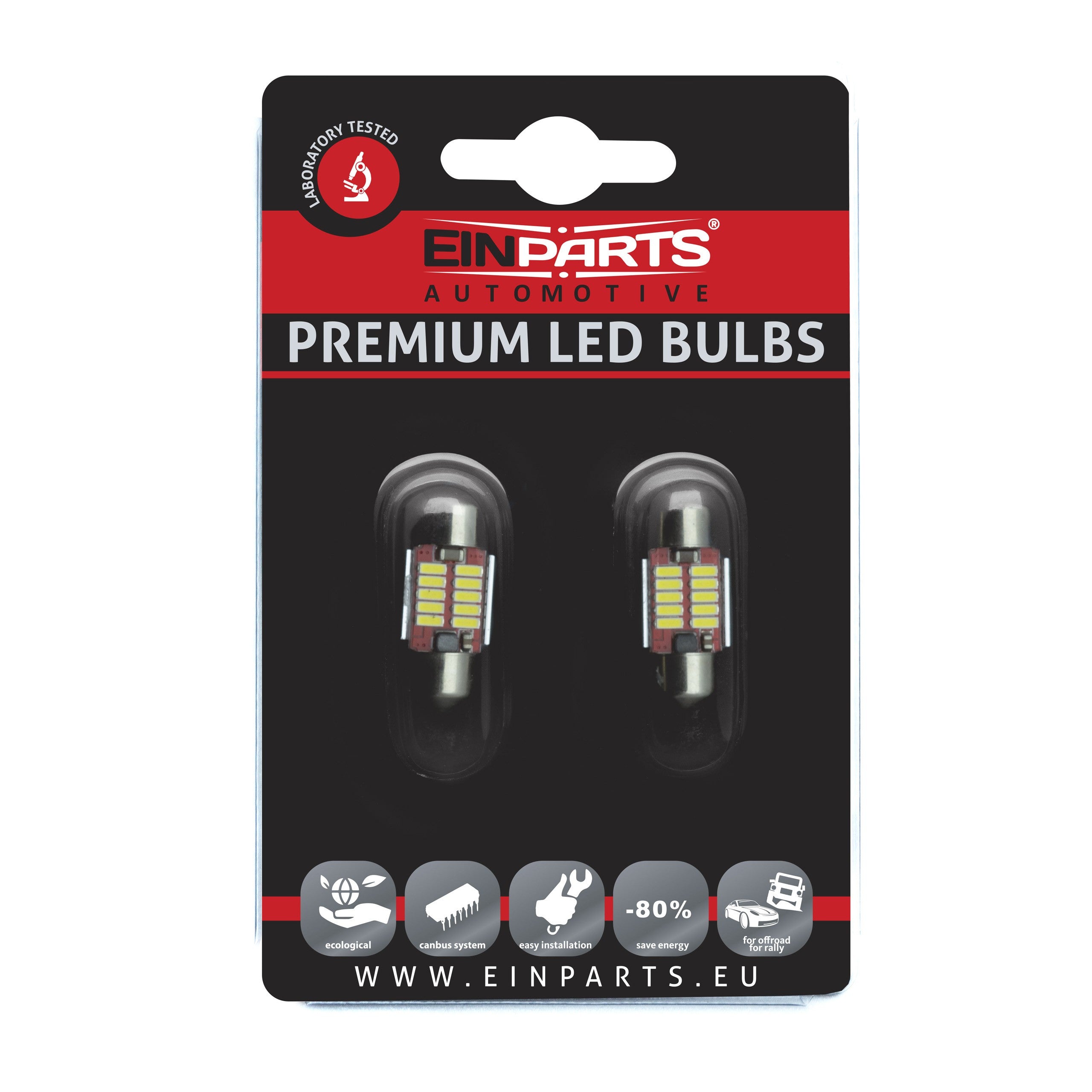 LED-lampa för bil – C5W – SV8.5–8 – 6000K – 10 LED – SMD 4014 – 2-pack