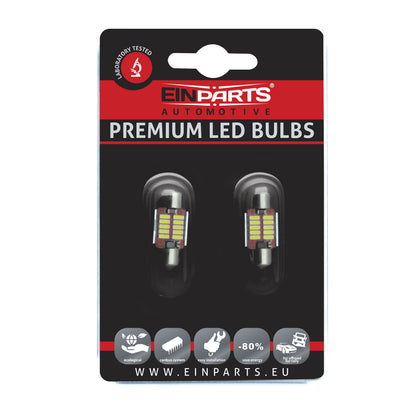 LED-lampa för bil – C5W – SV8.5–8 – 6000K – 10 LED – SMD 4014 – 2-pack