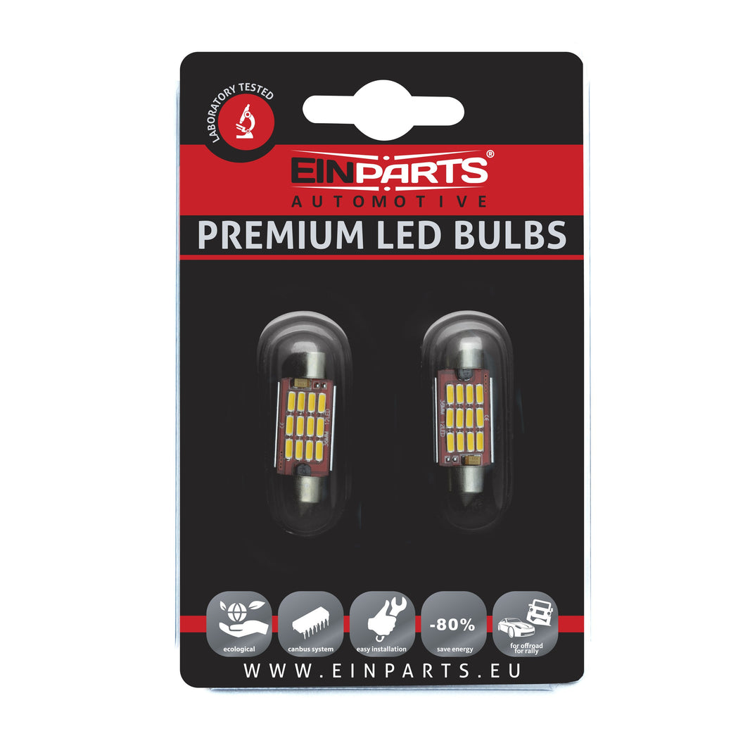 LED-lampa för bil – C5W – SV8.5–8 – 3000K – 12 LED – SMD 4014 – 2-pack