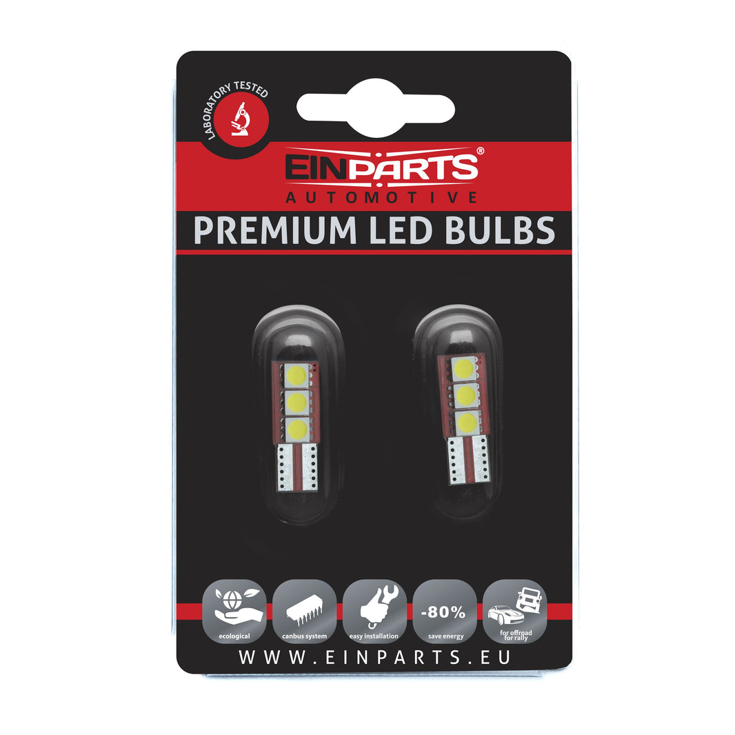 LED-lampa för bil – W5W – W2,1x9,5d – 6000K – 3 LED – SMD 5050 – 2-pack