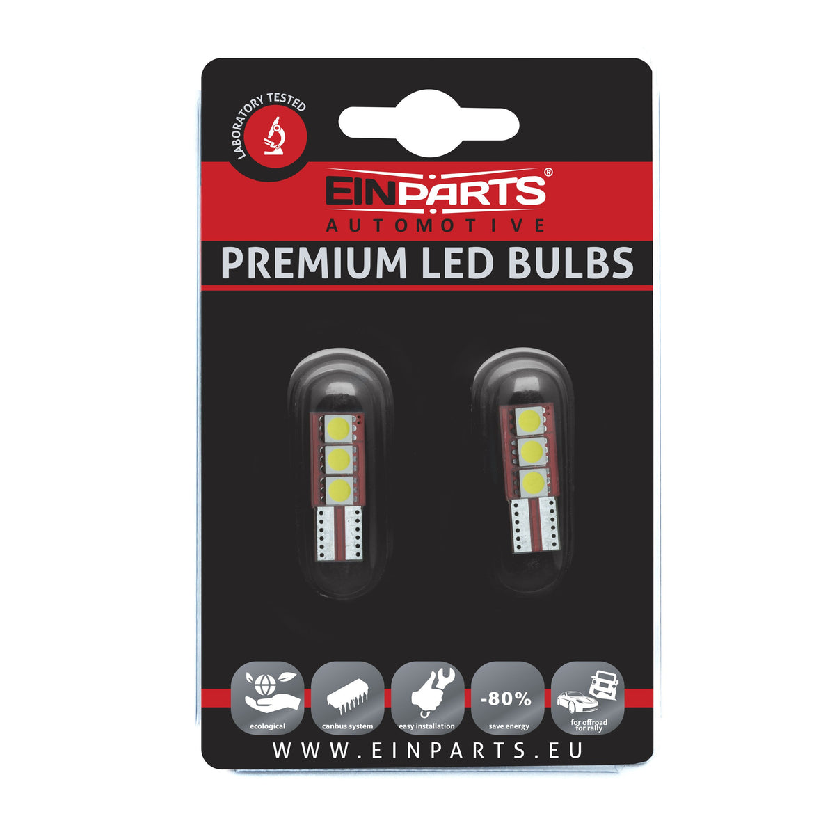 LED-lampa för bil – W5W – W2,1x9,5d – 6000K – 3 LED – SMD 5050 – 2-pack