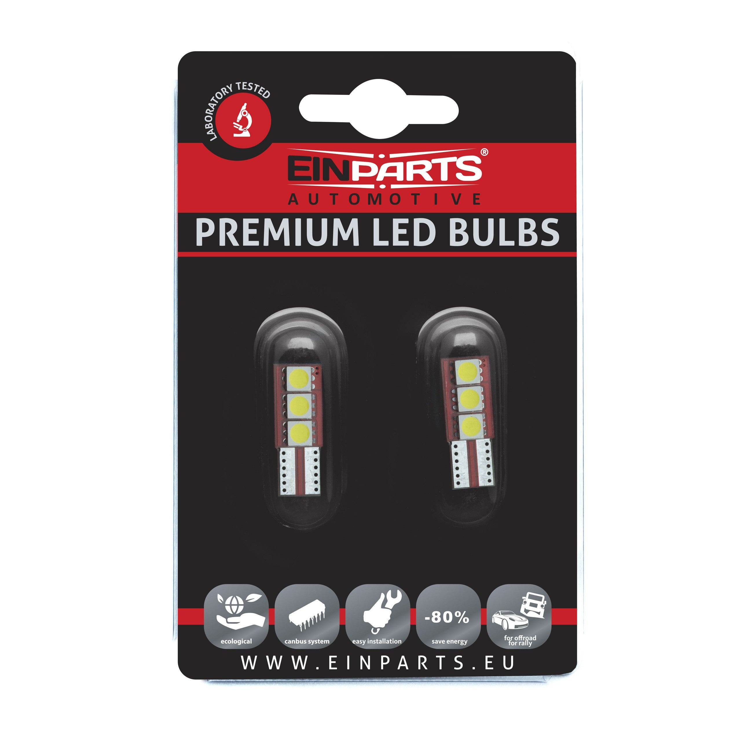LED-lampa för bil – W5W – W2,1x9,5d – 6000K – 3 LED – SMD 5050 – 2-pack