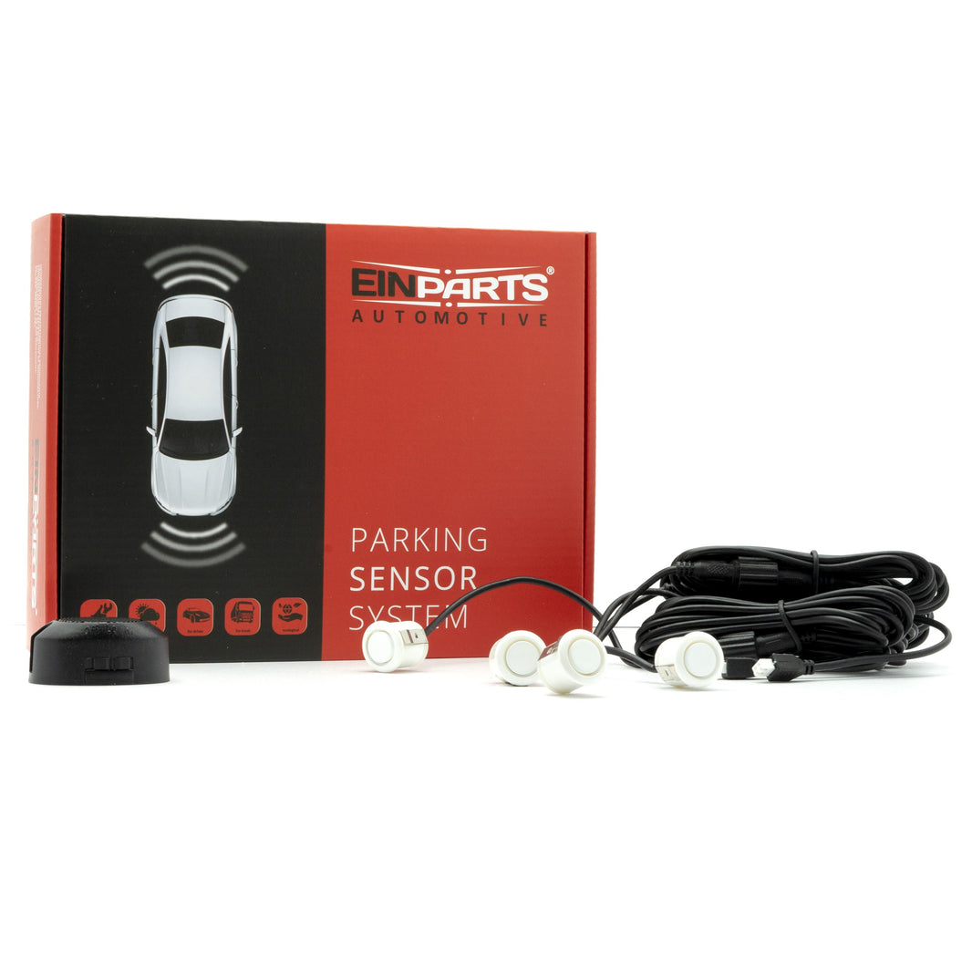 Parkeringssensor med summer – Vit – ultraljudssensor – 4 sensorer – 4x 2,5 m