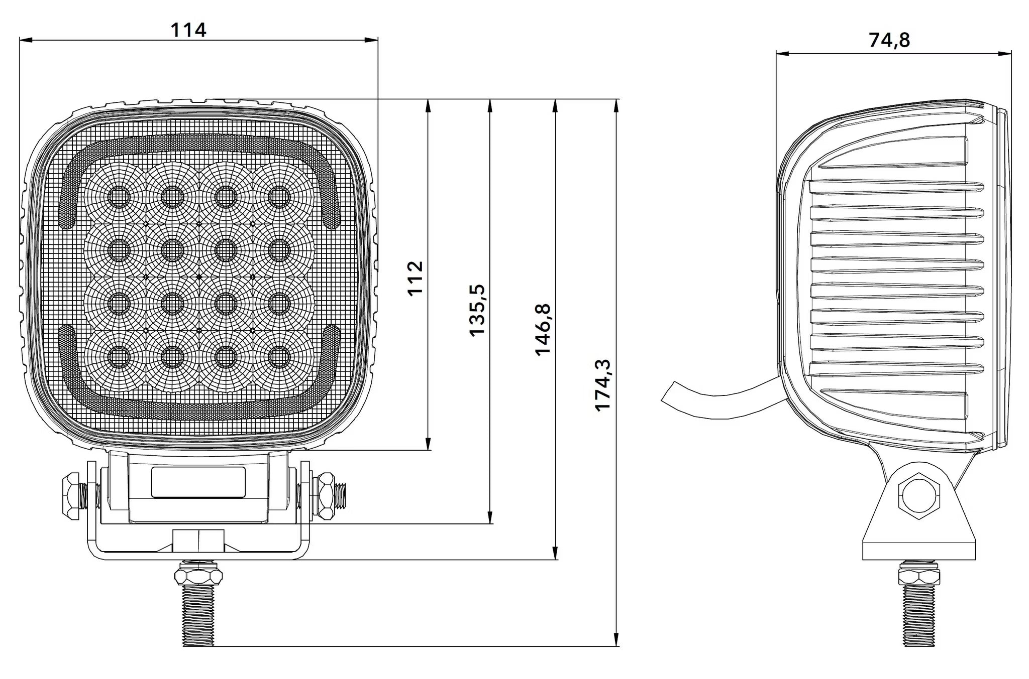 förpackning och medföljande tillbehör till Arbetsljus Quad 80W OSRAM LED IP69K med positionsljus & flodljus – Razor Sweden