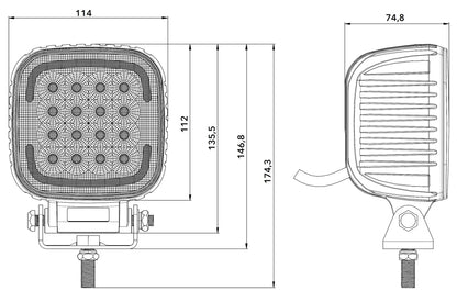 förpackning och medföljande tillbehör till Arbetsljus Quad 80W OSRAM LED IP69K med positionsljus & flodljus – Razor Sweden