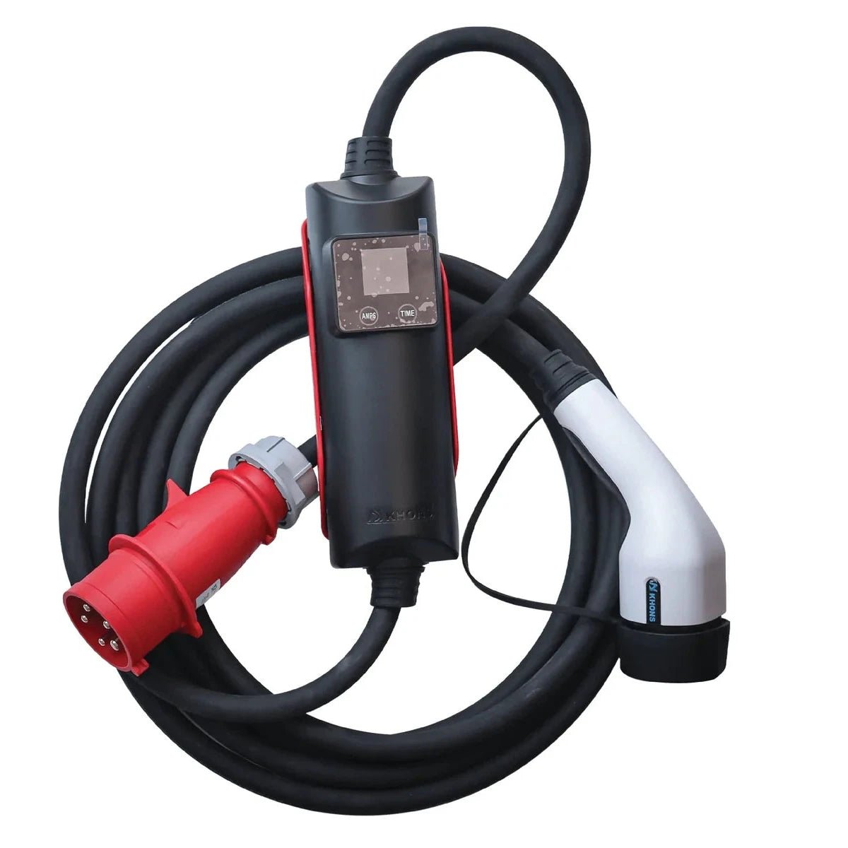 Ladekabel Type 2 3-faset 11 kW 400 V Evconnect med LCD og RFID - smart ladekabel Mode 2 - produkt set fra siden | Evconnect