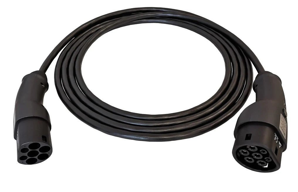 Ladekabel Type 2 til Type 2 11/22 kW 400 V 16/32A 3-faset med Tesla-knap Evconnect - nærbillede detaljer | Evconnect