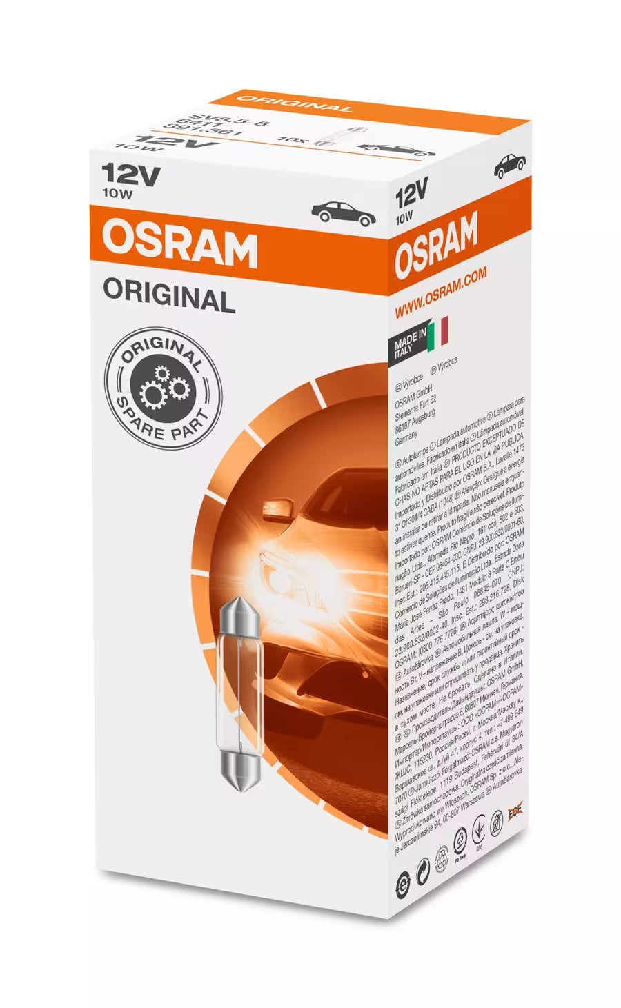 OSRAM ORIGINAL FESTOON – 10w – 12V – produkt set fra siden | OSRAM