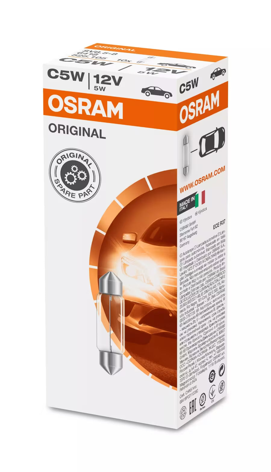 Osram – 6418 – ORIGINAL FESTOON C5W 36 mm (UDPAKKET) – produktbillede set forfra | OSRAM