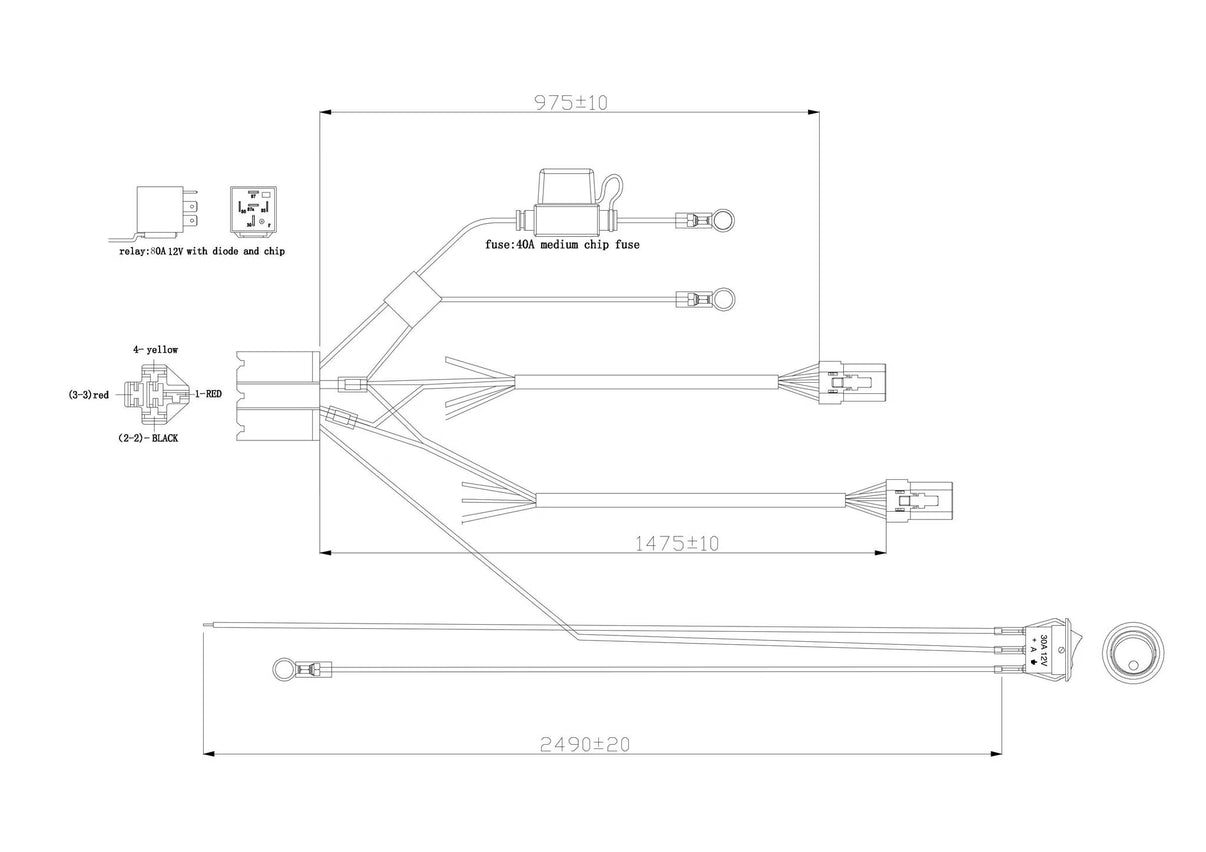 LED-hjælpelysrelækabelsæt med DT6-stik - Til Razor Dragon 9" & 12V - Detailbillede