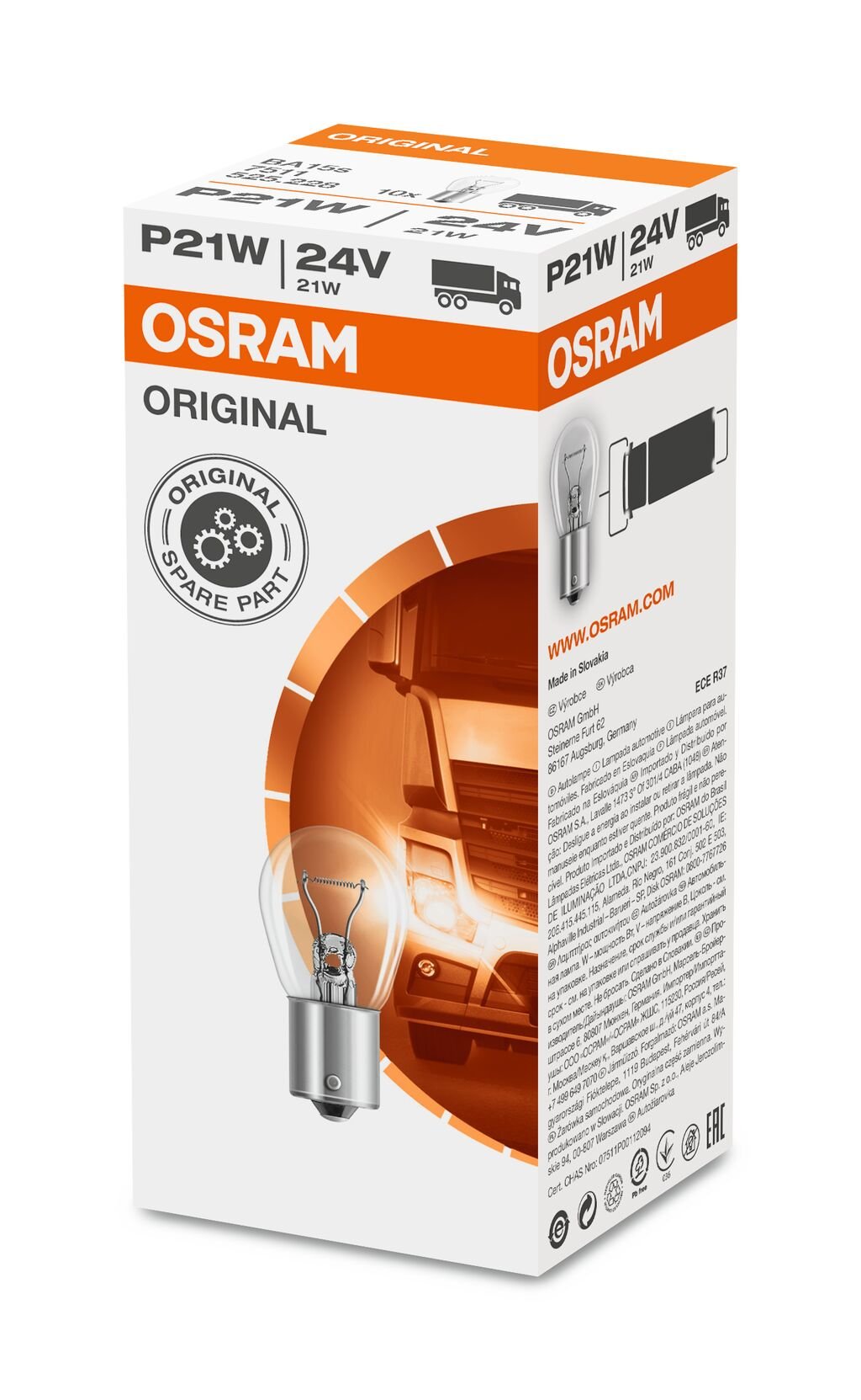 OSRAM ORIGINAL – METAL BASE – P21W – 24V – i användning | OSRAM