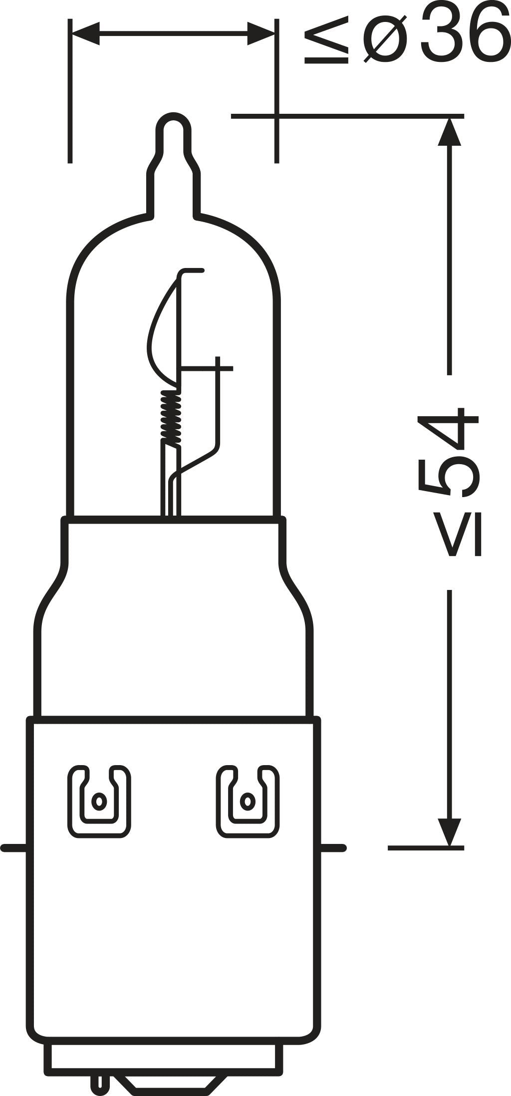 sidovy som visar profil och design av OSRAM ORIGINAL LINE – S2 – 12 V – 3535 W – OSRAM