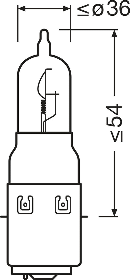 sidovy som visar profil och design av OSRAM ORIGINAL LINE – S2 – 12 V – 3535 W – OSRAM