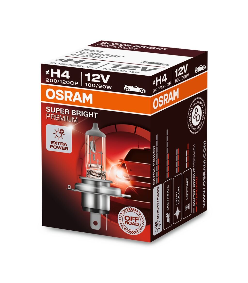 OSRAM SUPER BRIGHT PREMIUM – SUPER BRIGHT – Off – road H4 – P4 – produktvy från sidan | OSRAM