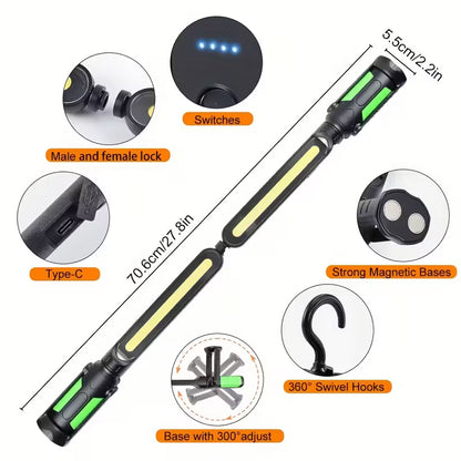 Set fra siden, der viser profil og design af arbejdslys LED 2400 lm - Genopladelig, Magnetisk, USB-C, 3 tilstande - Carlevel