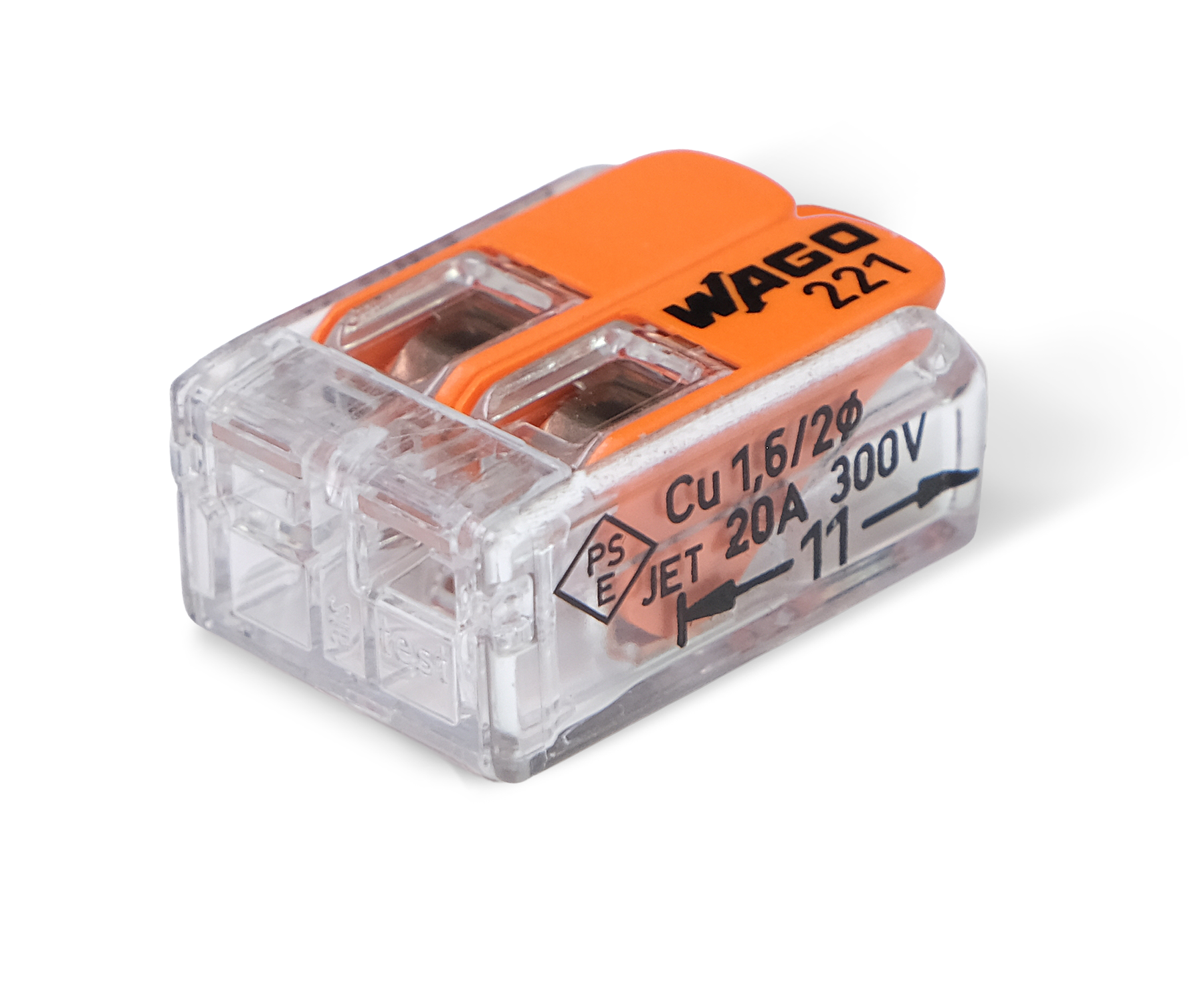 Wago 221 – 412 Splicing connector with levers – 2 – conductor 50 – P – närbild detaljer | Wago