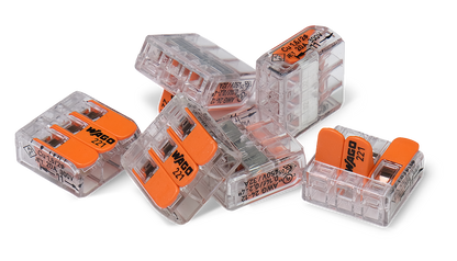 Wago 221 – 413 Splicing connector with levers – 3 – conductor – i användning | Wago