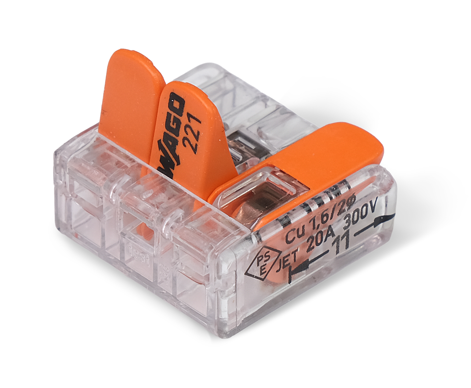 Wago 221 – 413 Splicing connector with levers – 3 – conductor 30 – P – produktvy från sidan | Wago