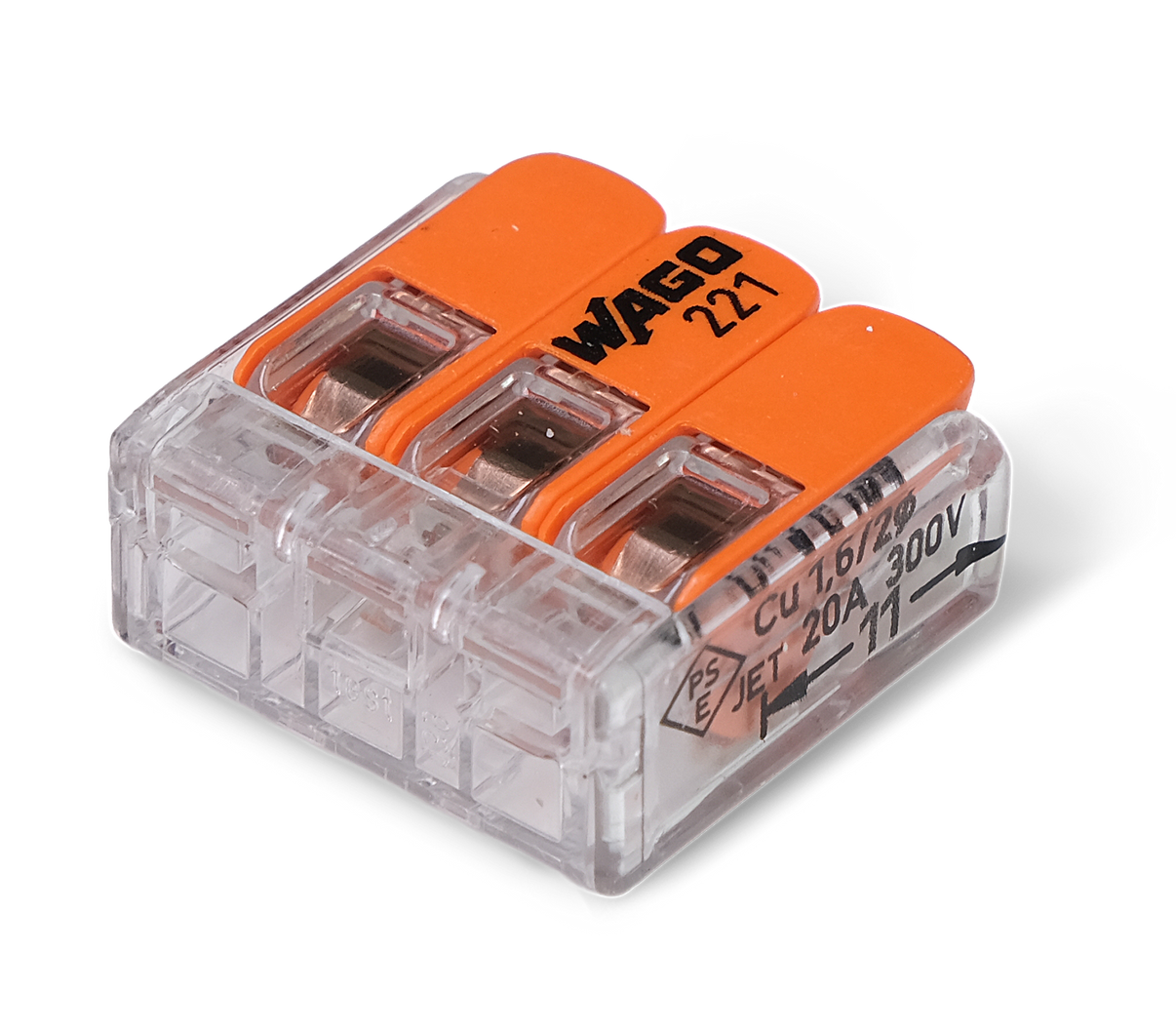 Wago 221 – 413 Splicing connector with levers – 3 – conductor 30 – P – närbild detaljer | Wago