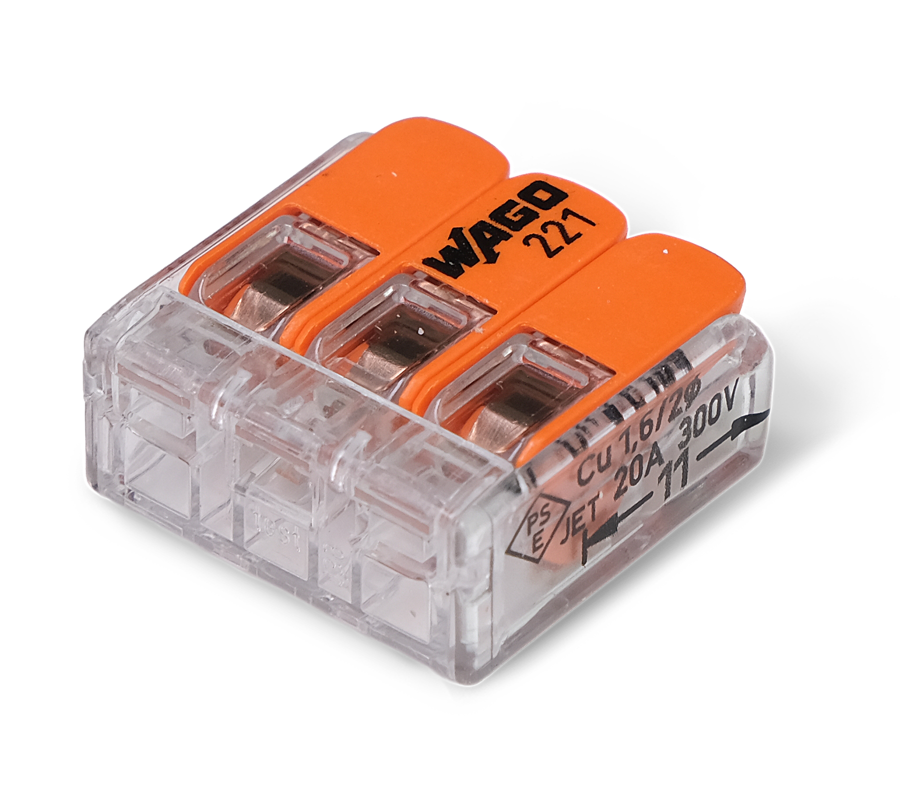 Wago 221 – 413 Splicing connector with levers – 3 – conductor 10 – P – närbild detaljer | Wago