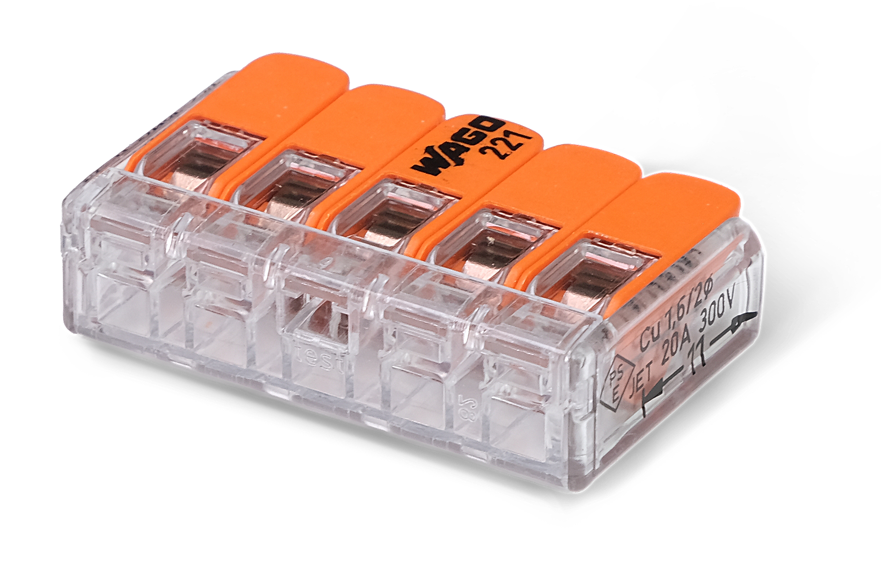 Wago 221 – 415 Splicing connector with levers – 5 – conductor 20 – P – närbild detaljer | Wago