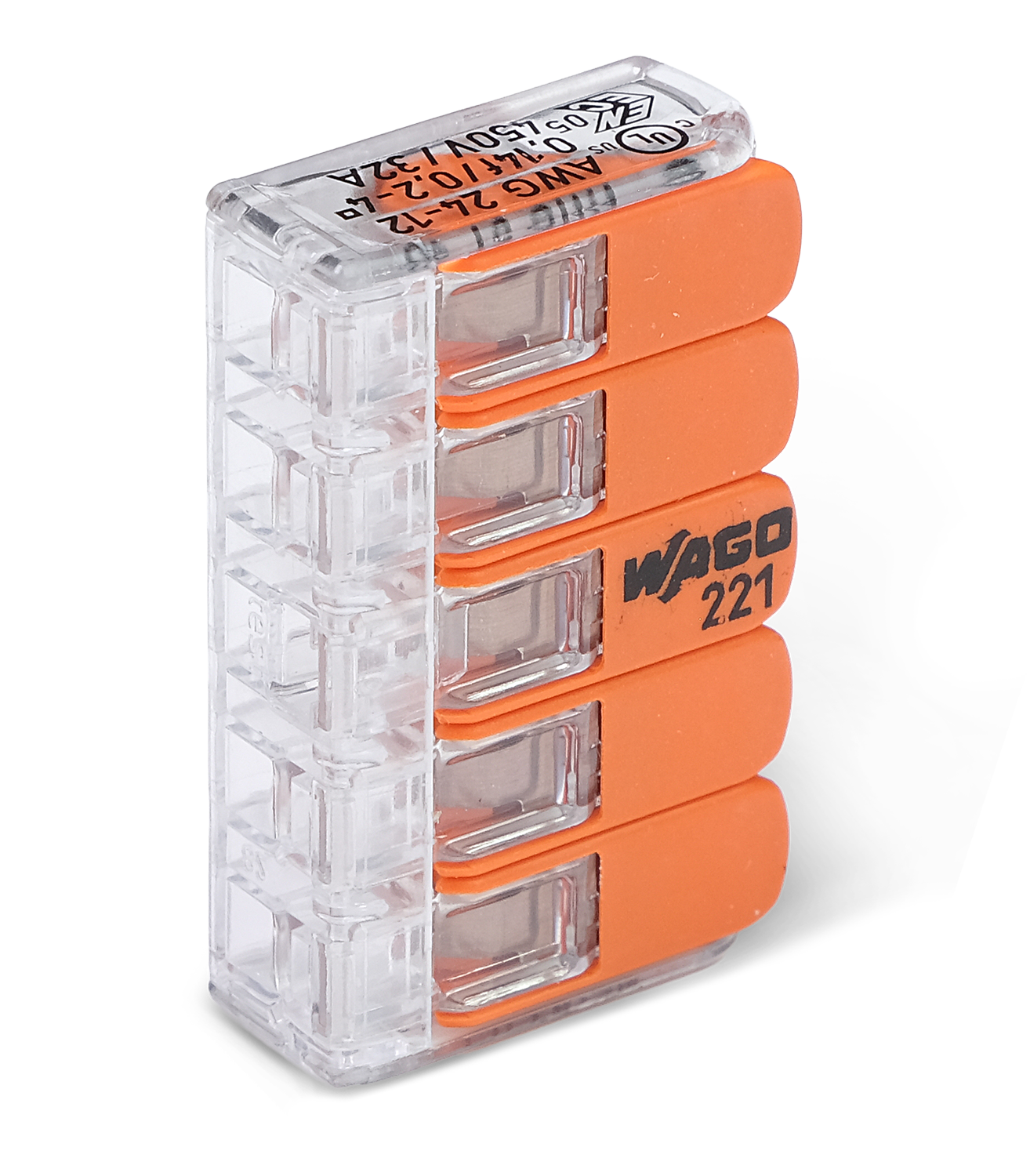 Wago 221 – 415 Splicing connector with levers – 5 – conductor 30 – P – förpackning och innehåll | Wago