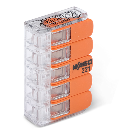 Wago 221 – 415 Splicing connector with levers – 5 – conductor 50 – P – förpackning och innehåll | Wago