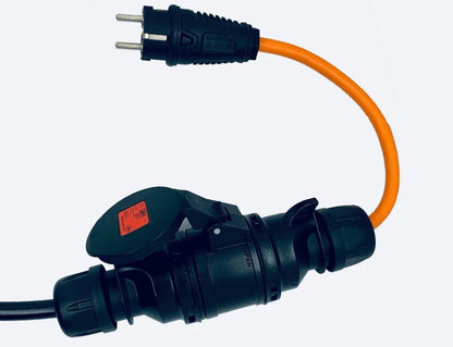 emballage og medfølgende tilbehør til Adapter Schuko til CEE 3-faset 16A 230/400V Mode 2 – Evconnect – Evconnect