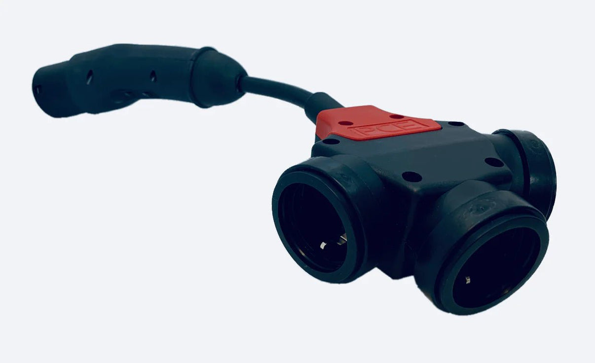 sidebillede, der viser profil og design af Adapter Type 2 til 3x Schuko - 230V 16A IP44 Mode 3 - Evconnect - Evconnect