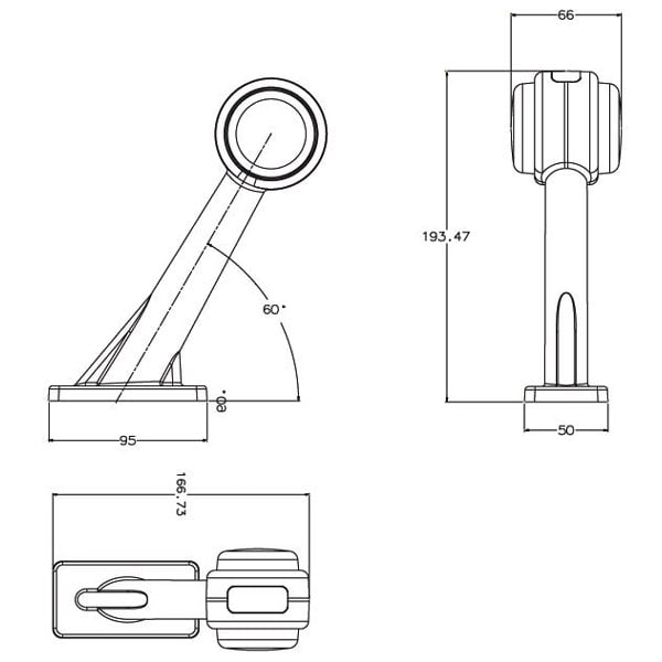 sidebillede, der viser profil og design af armlampe LED Rød/Hvid/Gul (Lang) - LEA