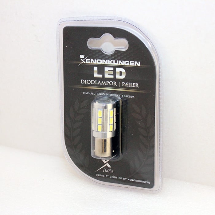 sidebillede, der viser profil og design af BA15S – 1156 Canbus LED 21SMD Hvid – Carlevel