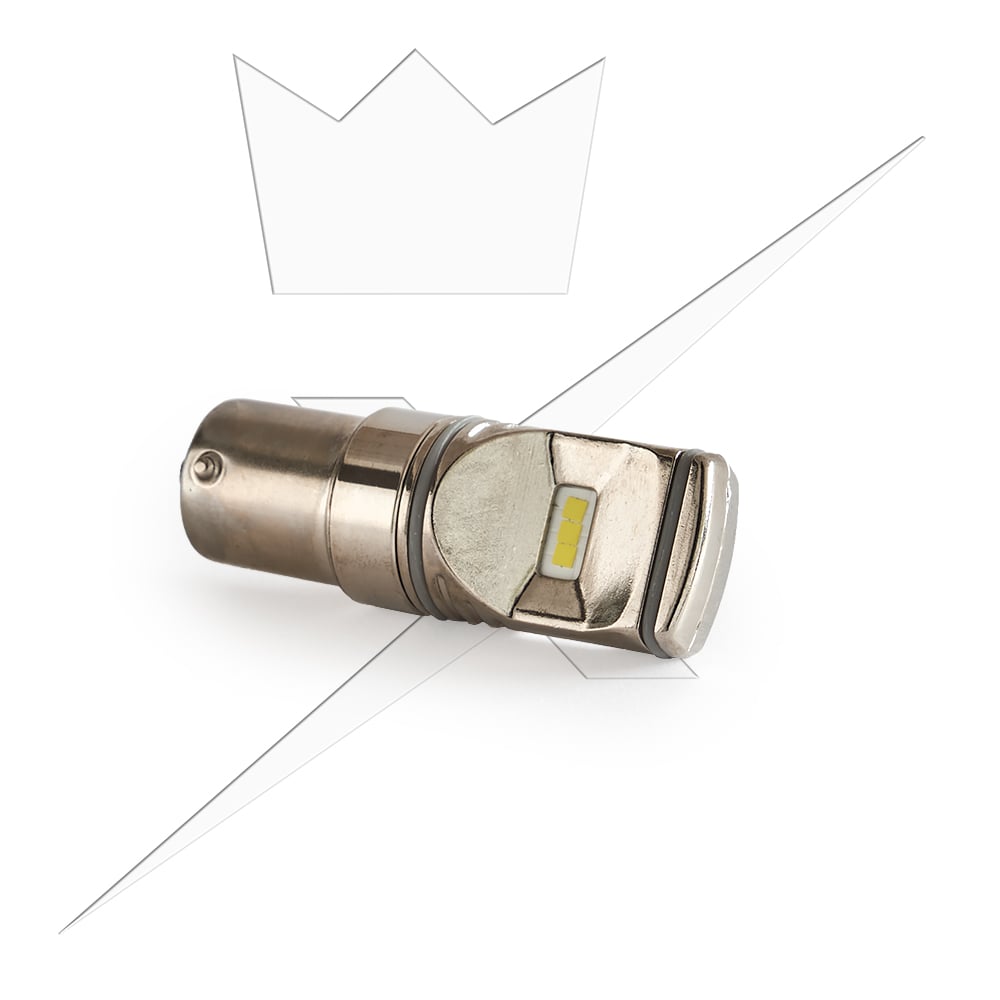 sidebillede, der viser profil og design af BA15S – 1156 LED Chrome baglygter – Xenon King