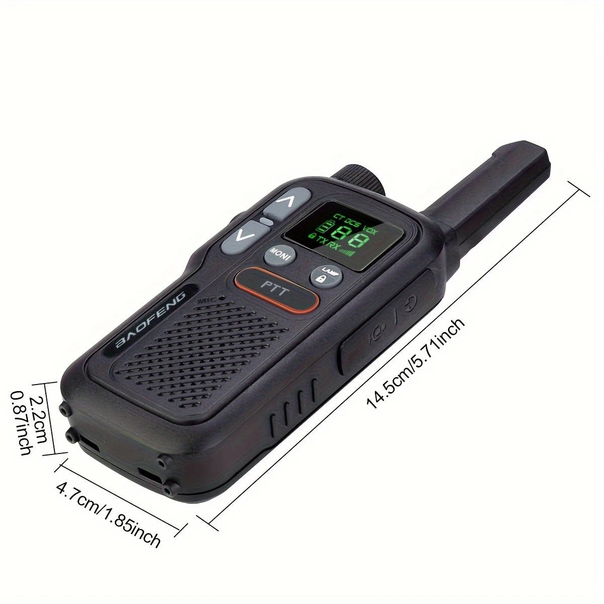 Baofeng T18 Walkie Talkie - Tovejs radio USB-opladning - Produkt set fra siden | Carlevel