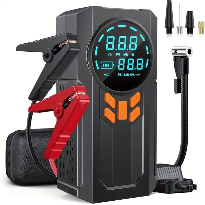Batteri Booster & Jump Starter med luftkompressor - 8000mAh til hurtig starthjælp og oppumpning - Carlevel - 