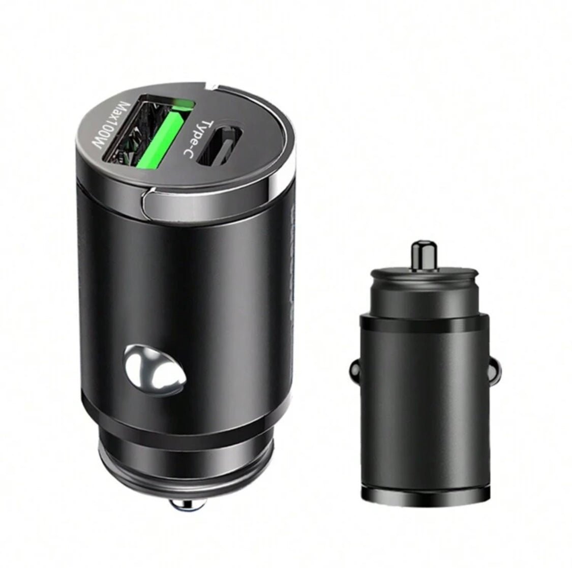 12V hurtigoplader – USB - C & USB - A | 100W A+C biloplader | Mini Metal Design - Carlevel - 