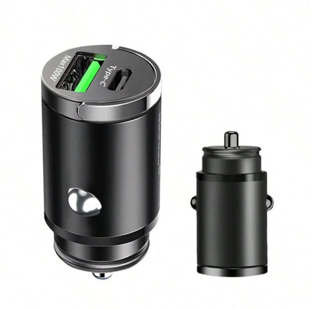 12V hurtigoplader – USB - C & USB - A | 100W A+C biloplader | Mini Metal Design - Carlevel - 