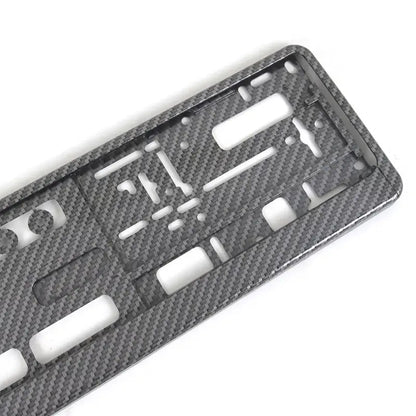 Nummerpladeholder kulfiberlook - EU & UK standard rustfrit - nærbillede detaljer | Carlevel