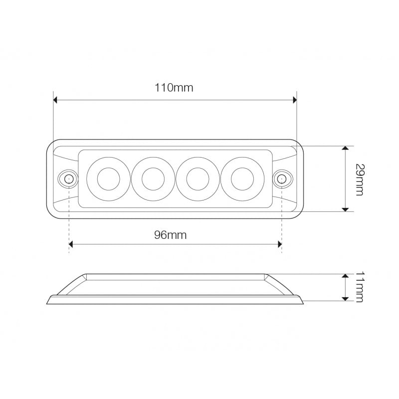 sidebillede, der viser profil og design af blitzlys Super - Slim R10 4LED Hvid - LEA
