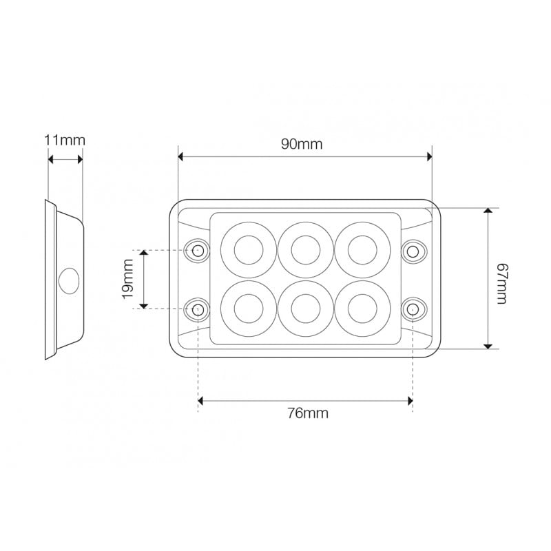 nærbillede af detaljer og materialer af Flash light Super – Slim R10 6LED Block Amber – LEA