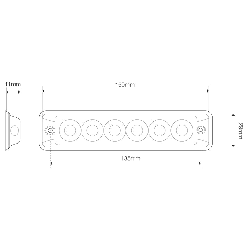 nærbillede af detaljer og materialer af Flash light Super – Slim R65 6LED Amber – LEA