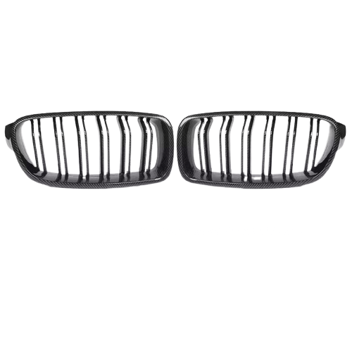 Njurgrill till BMW 3-serie F30/F35 2012–2019 – glanssvart kolfibermönster – produktbild framifrån | Carlevel