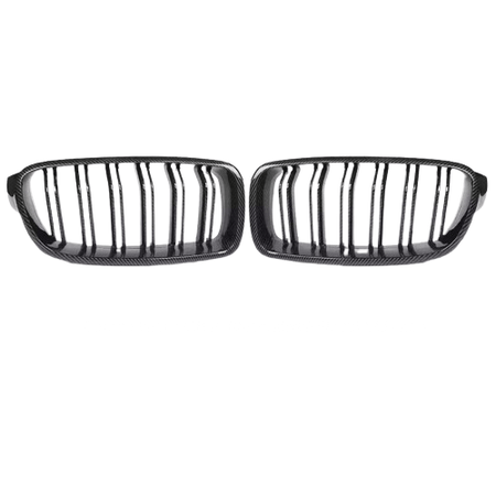 Nyregitter til BMW 3-serie F30/F35 2012-2019 - Glans sort kulfibermønster - Produktbillede set forfra | Carlevel