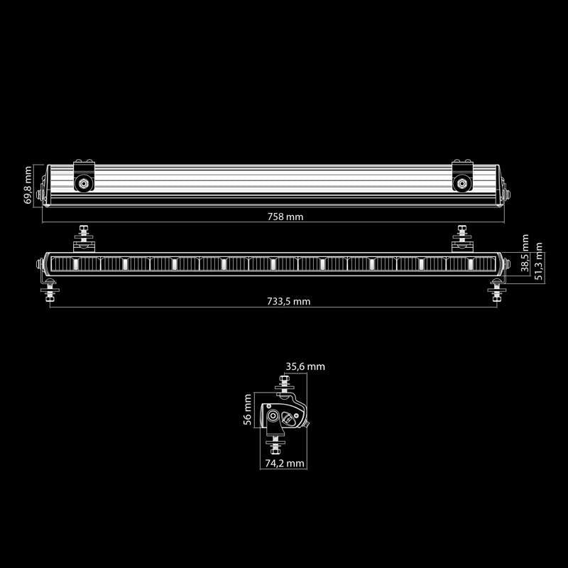 LED rampe Dark Knight Nuuk 30″ 14200 lm hvid-orange – 2,5 m kabel – dimensionsspecifikation | Carlevel